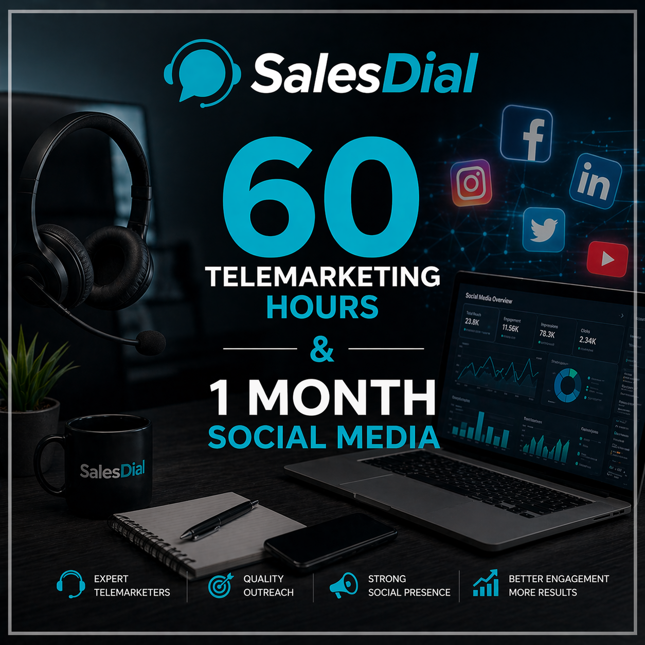 60 Telemarketing Hours & 1 Month Social Media