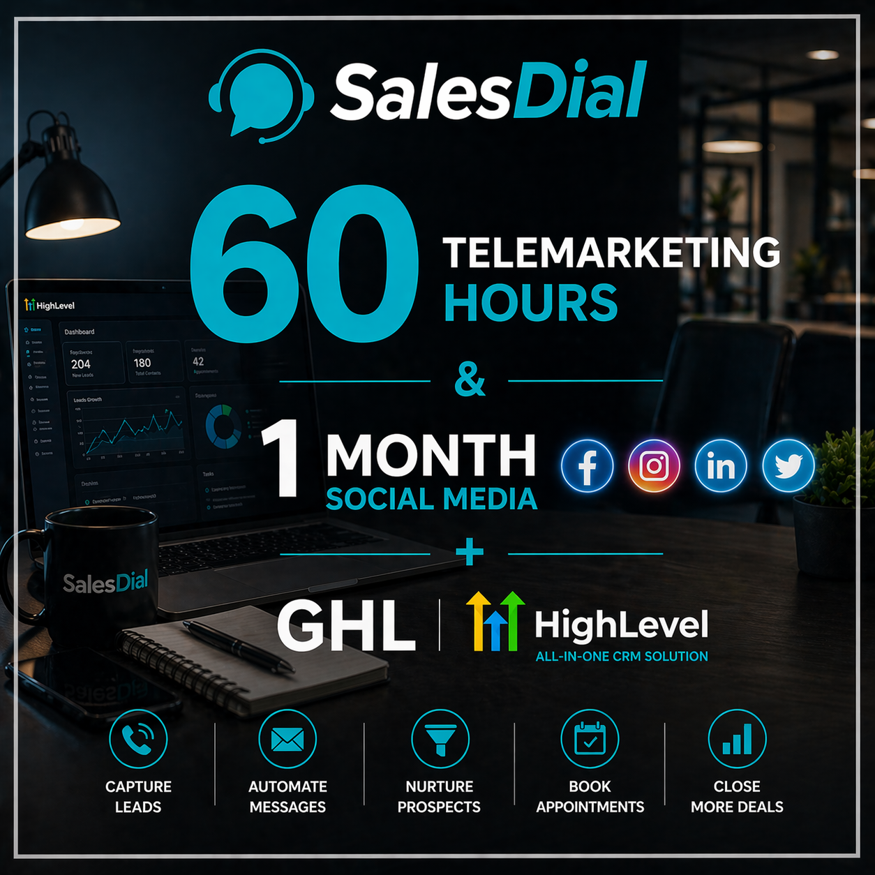 60 Telemarketing Hours &amp; 1 Month Social Media+ GHL